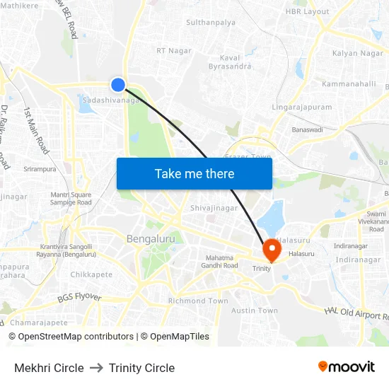 मेखरी सर्कल to ट्रिनिटी सर्कल map