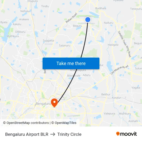Bengaluru Airport BLR to Trinity Circle map