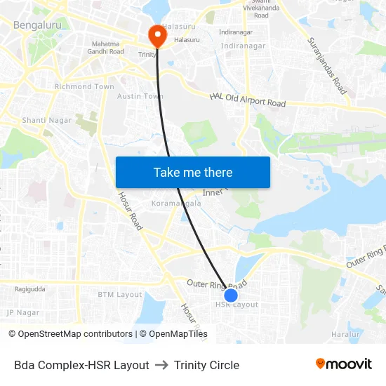 Bda Complex-HSR Layout to Trinity Circle map
