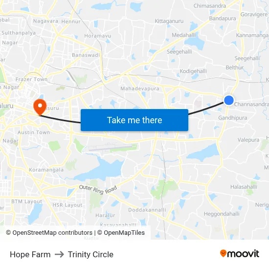 Hope Farm to Trinity Circle map