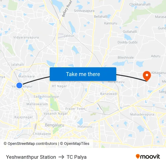 Yeshwanthpur Station to TC Palya map