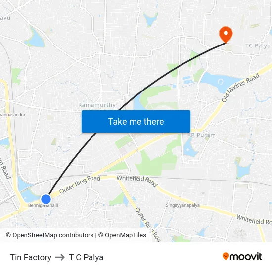 Tin Factory to T C Palya map