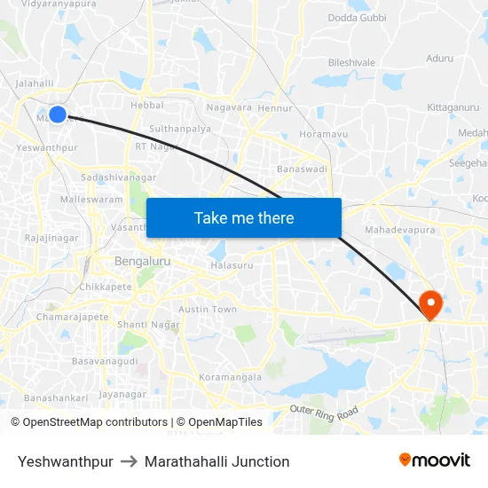 Yeshwanthpur to Marathahalli Junction map