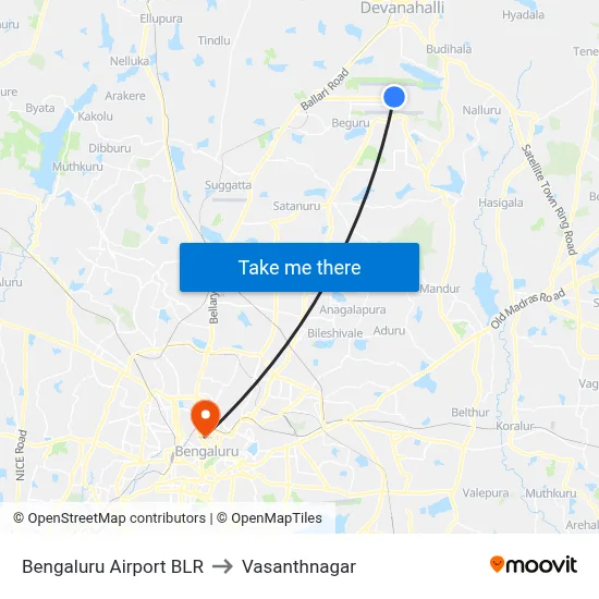 Bengaluru Airport BLR to Vasanthnagar map