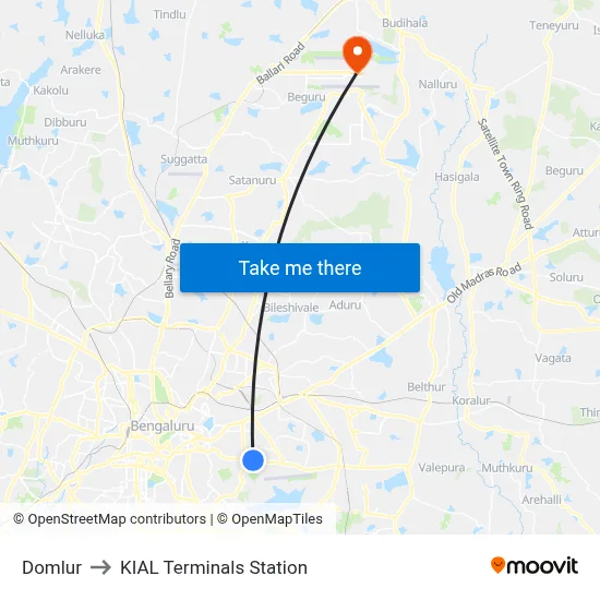 Domlur to KIAL Terminals Station map