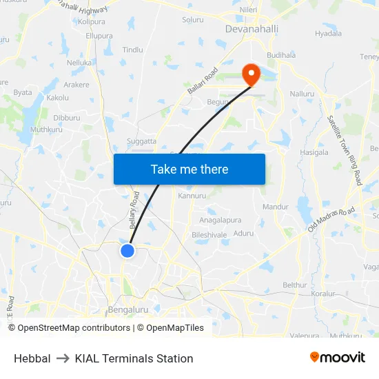 Hebbal to KIAL Terminals Station map