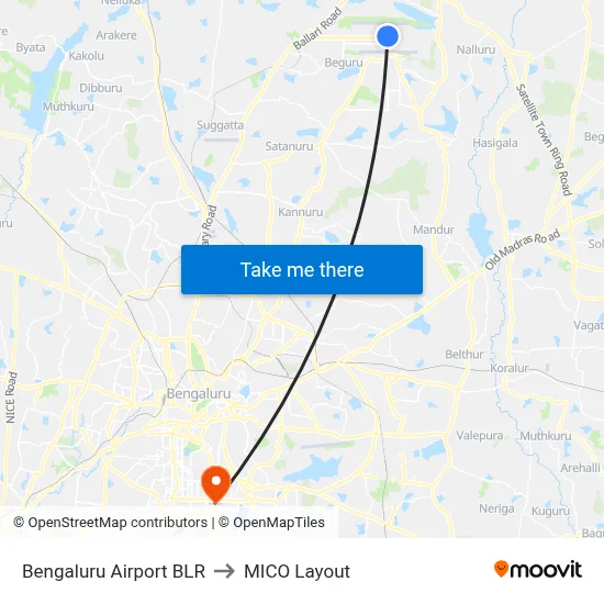 Bengaluru Airport BLR to MICO Layout map