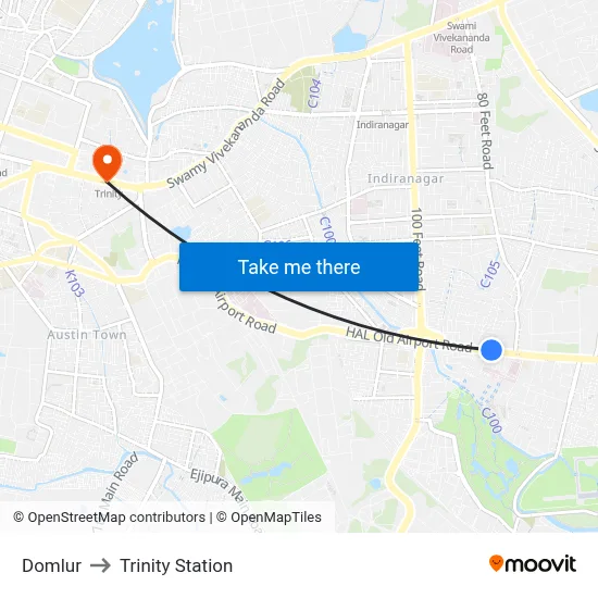 Domlur to Trinity Station map