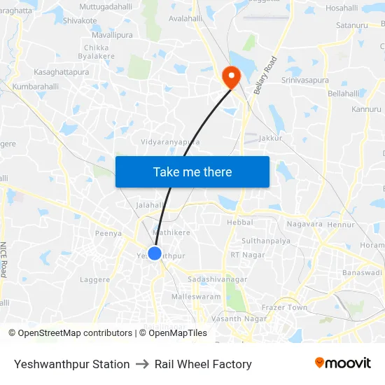 Yeshwanthpur Station to Rail Wheel Factory map