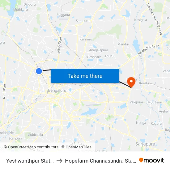 Yeshwanthpur Station to Hopefarm Channasandra Station map