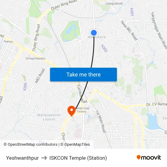 Yeshwanthpur to ISKCON Temple (Station) map