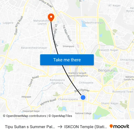 Tipu Sultan s Summer Palace to ISKCON Temple (Station) map