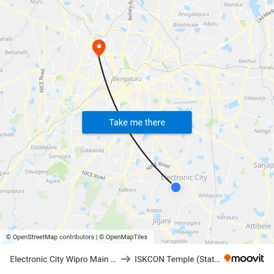 Electronic City Wipro Main Gate to ISKCON Temple (Station) map