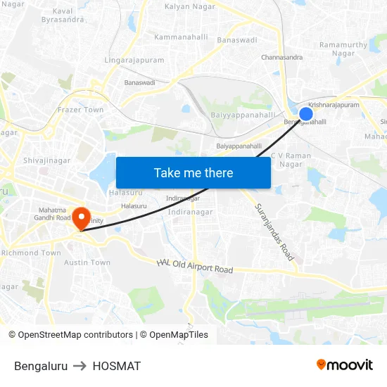 Bengaluru to HOSMAT map