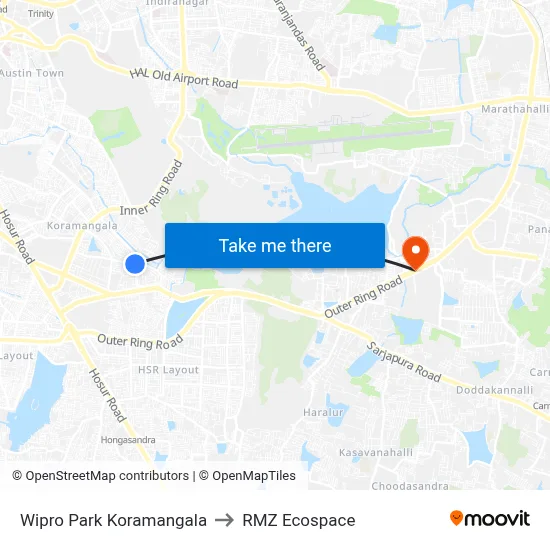 Wipro Park Koramangala to RMZ Ecospace map
