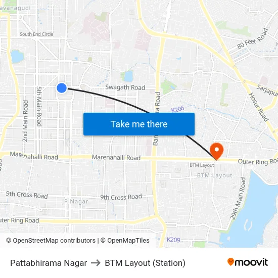 Pattabhirama Nagar to BTM Layout (Station) map