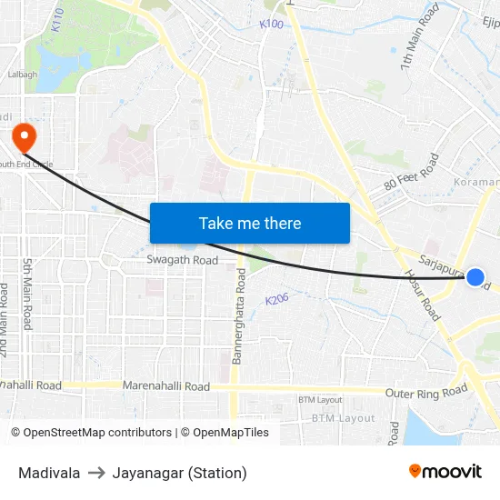 Madivala to Jayanagar (Station) map