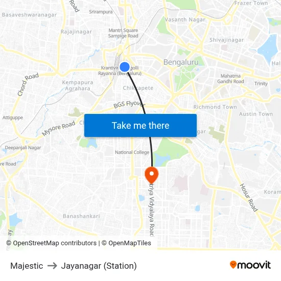 Majestic to Jayanagar (Station) map