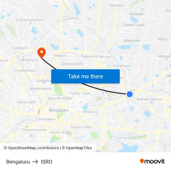 Bengaluru to ISRO map