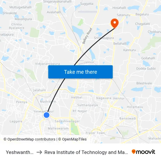 Yeshwanthpura to Reva Institute of Technology and Management map