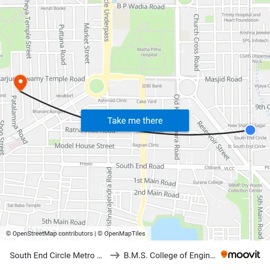 South End Circle Metro Station to B.M.S. College of Engineering map