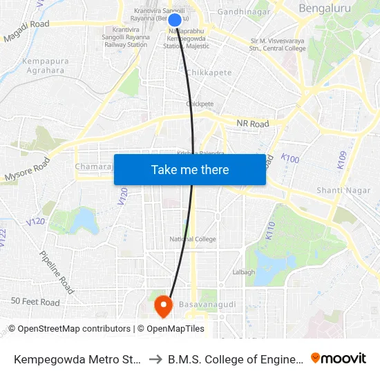 Kempegowda Metro Station to B.M.S. College of Engineering map
