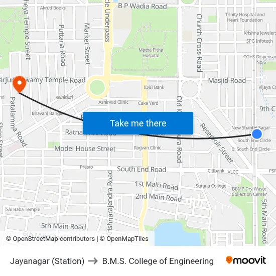 Jayanagar (Station) to B.M.S. College of Engineering map