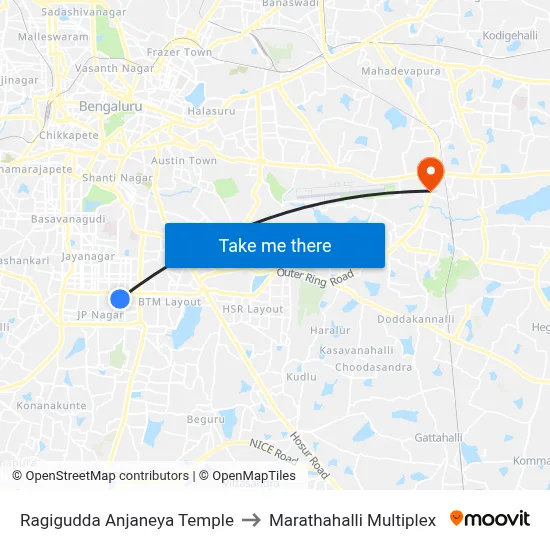 Ragigudda Anjaneya Temple to Marathahalli Multiplex map