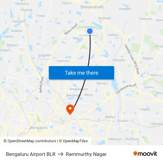 Bengaluru Airport BLR to Rammurthy Nagar map