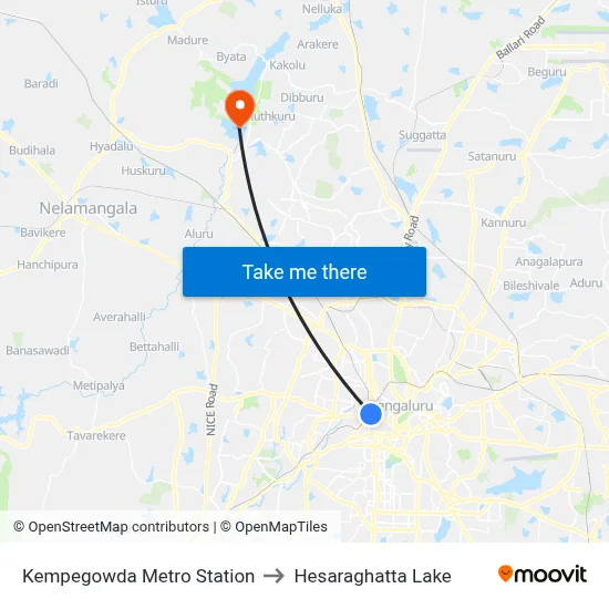 Kempegowda Metro Station to Hesaraghatta Lake map