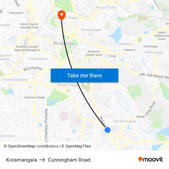Koramangala to Cunningham Road map