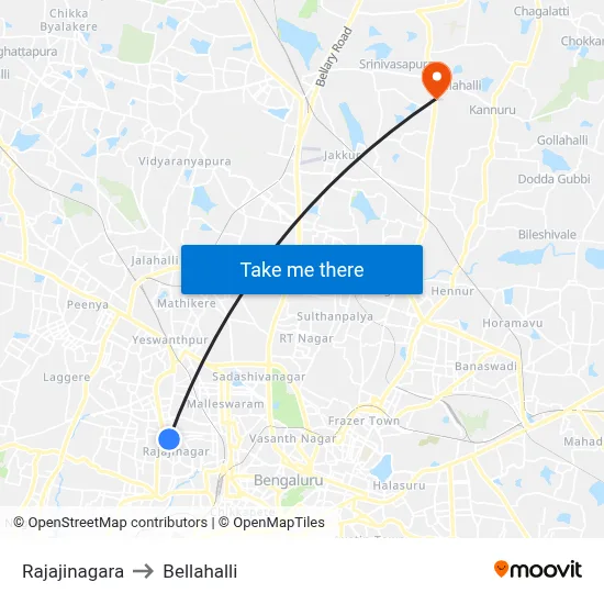 Rajajinagara to Bellahalli map