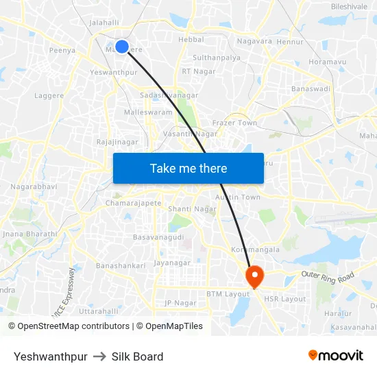Yeshwanthpur to Silk Board map