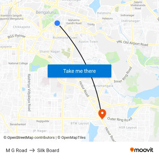 M G Road to Silk Board map