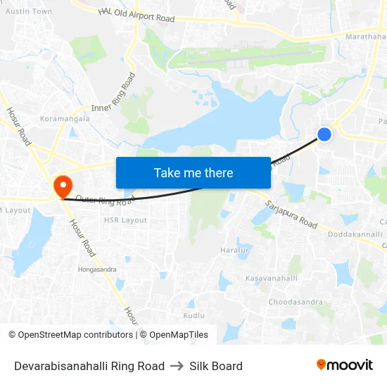 Devarabisanahalli Ring Road to Silk Board map