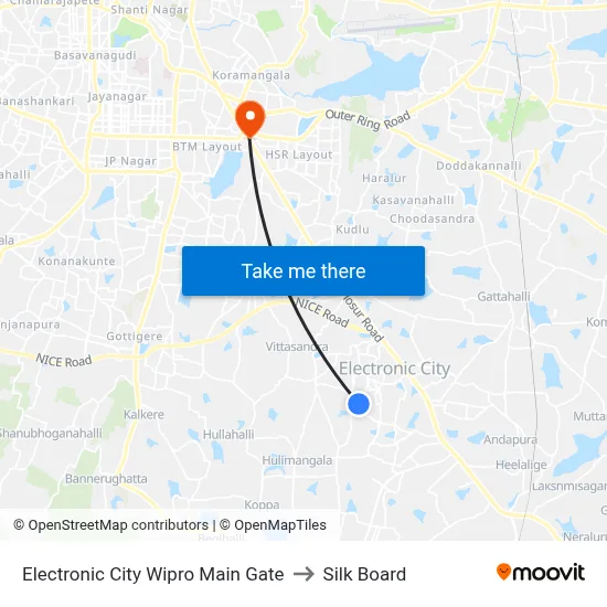 Electronic City Wipro Main Gate to Silk Board map