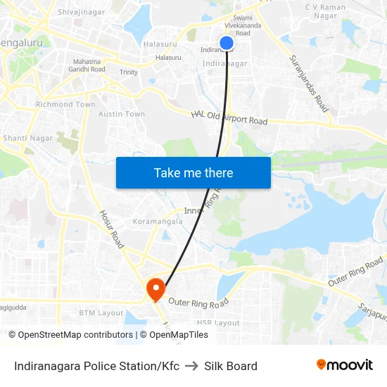 Indiranagara Police Station/Kfc to Silk Board map