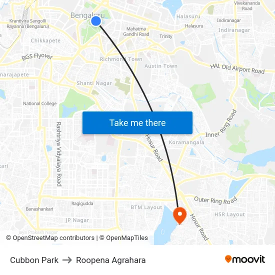 Cubbon Park to Roopena Agrahara map