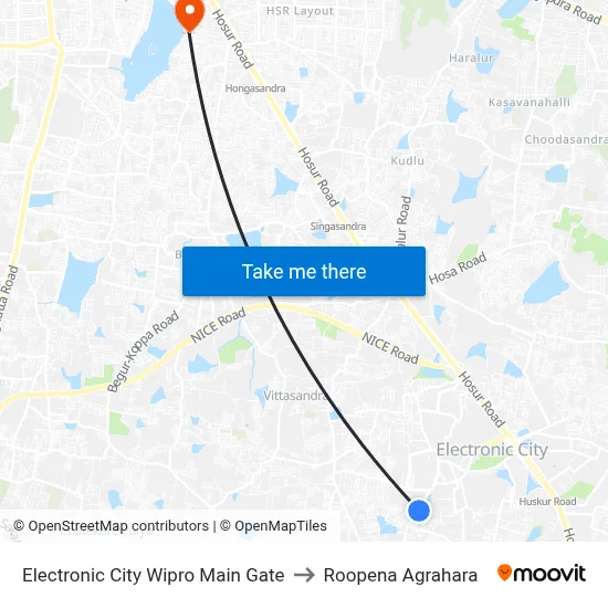 Electronic City Wipro Main Gate to Roopena Agrahara map