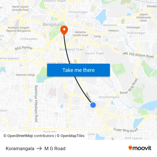 Koramangala to M G Road map