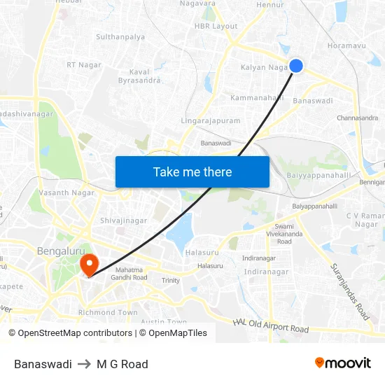 Banaswadi to M G Road map