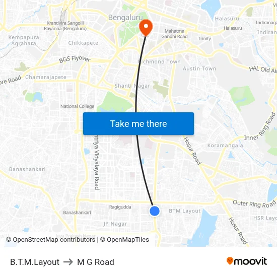 B.T.M.Layout to M G Road map