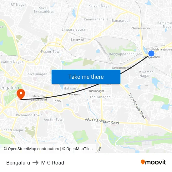 Bengaluru to M G Road map