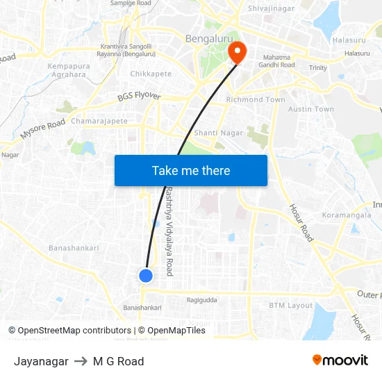 Jayanagar to M G Road map