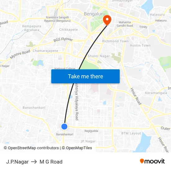 J.P.Nagar to M G Road map
