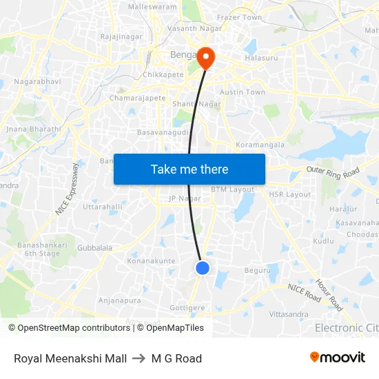 Royal Meenakshi Mall to M G Road map