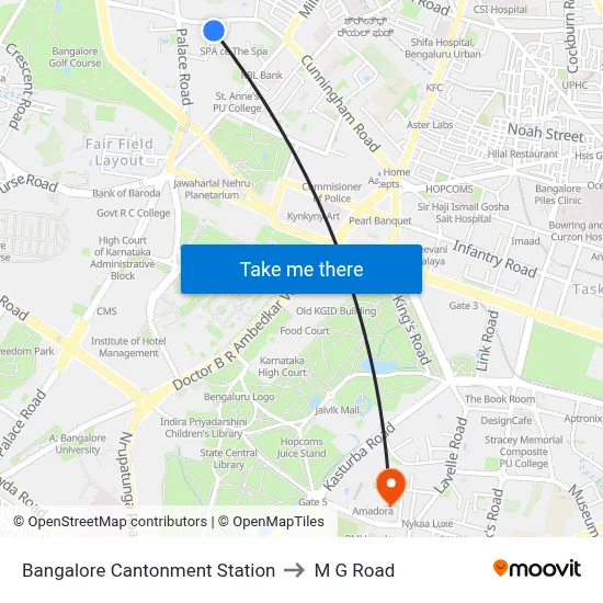 Bangalore Cantonment Station to M G Road map