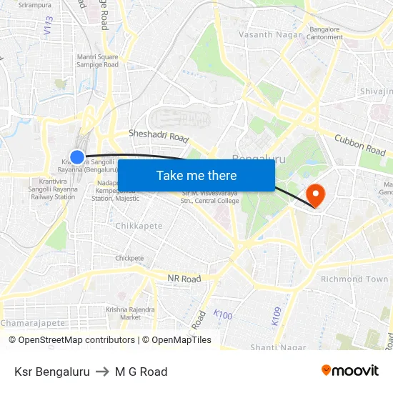 Ksr Bengaluru to M G Road map