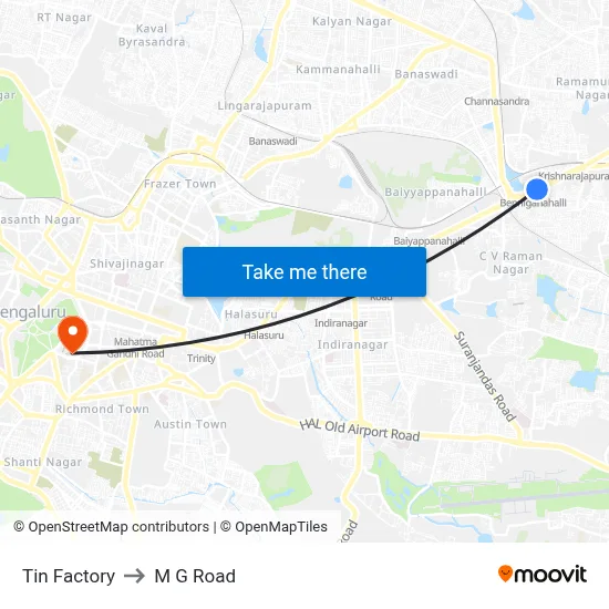 Tin Factory to M G Road map