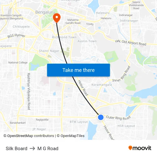 Silk Board to M G Road map